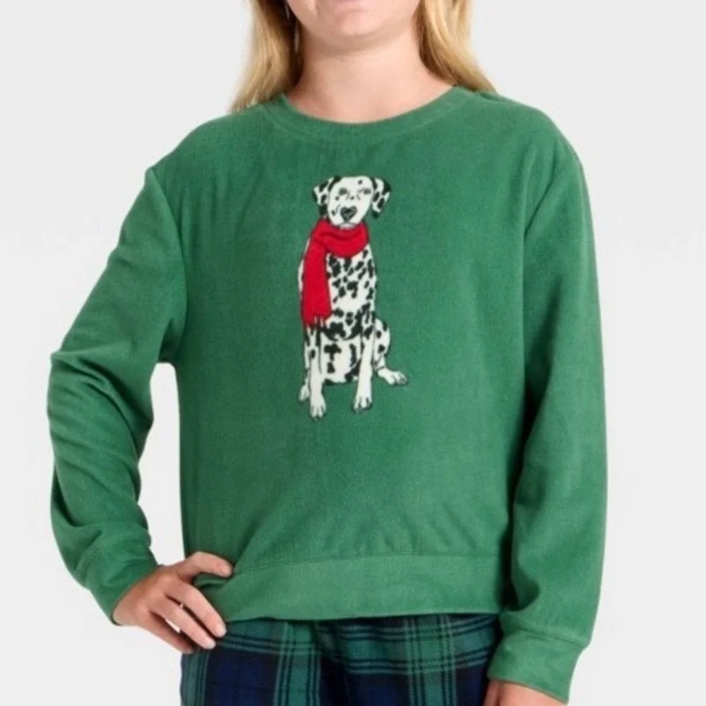 WonderNation Kids Dalmatian Dog‎ Sweatshirt Green M 8 Sleepwear NWT